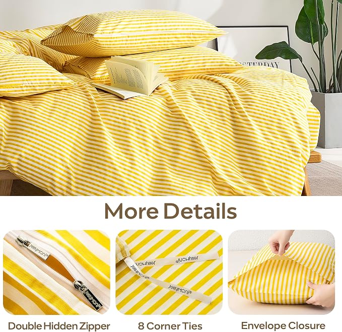 JELLYMONI 100% Natural Cotton 3pcs Striped Duvet Cover Sets, - Image 5