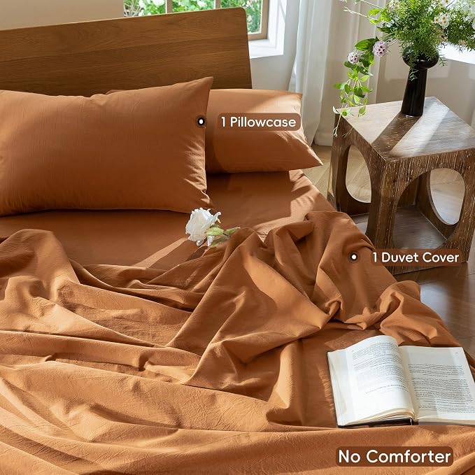 MooMee Bedding Duvet Cover Set 100% Washed Cotton Linen Like Textured - Image 2