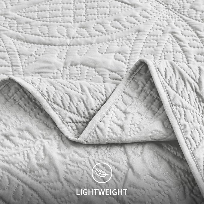 Love's cabin Twin Quilt Bedding Set Light Grey Bedspreads - Image 6