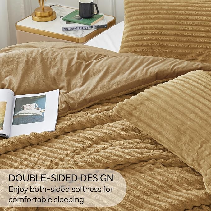BEDELITE Fleece Twin Comforter Set -Super Soft & Warm Fluffy Brown Bedding - Image 4
