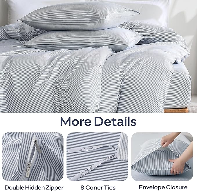 JELLYMONI 100% Natural Cotton 3pcs Striped Duvet Cover Sets, - Image 5