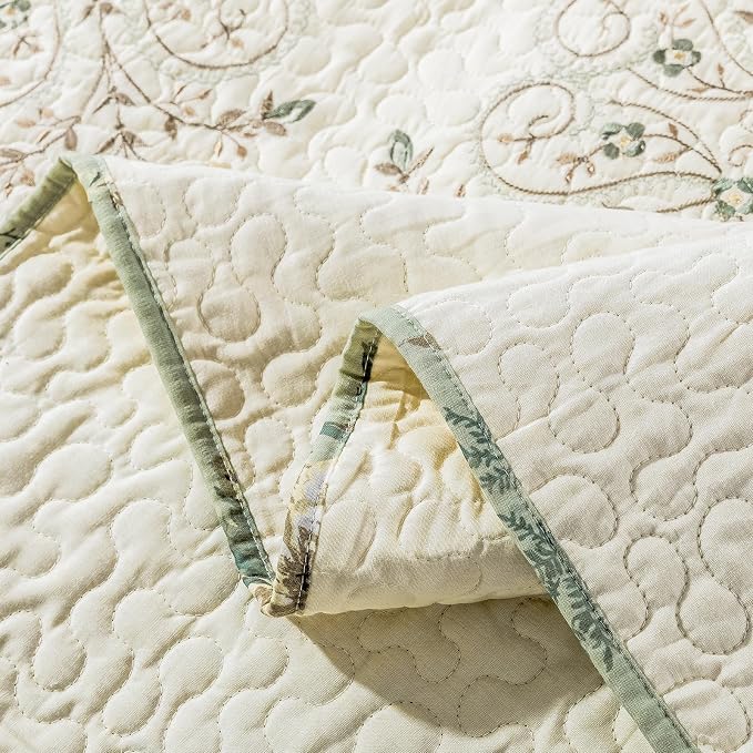 ROOMLIFE Quilt Set King Size 3D Floral Embroidery Pattern 3-Piece Cotton - Image 9