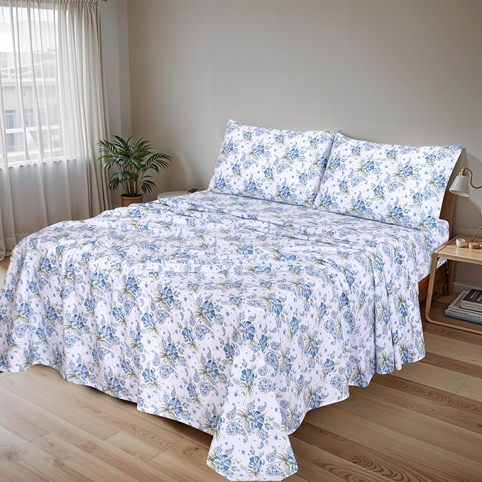 RUVANTI 100% Cotton Sheets Queen Size Set, 4 Pieces, Soft & Breathable Percale - Image 2