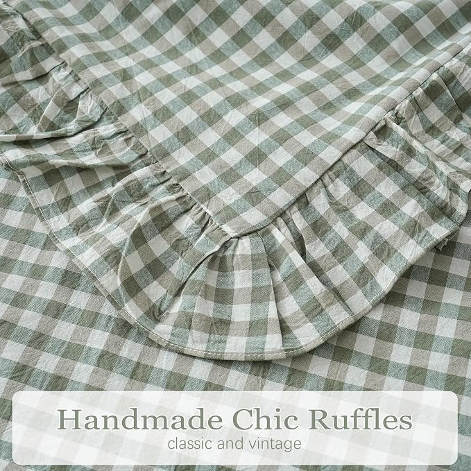 2 Pack Sage Green White Plaid Ruffle Euro Shams Pillow Covers 26x26 inches - Image 6