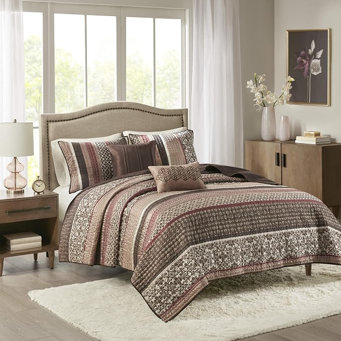 Madison Park Quilt Set Luxurious Jacquard Stripes Design by MADISONPARK