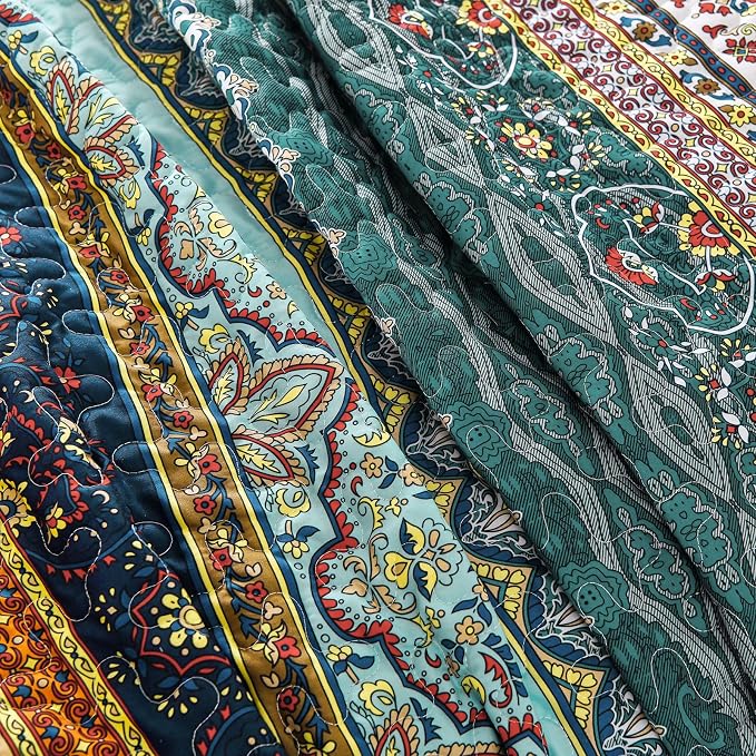 WONGS BEDDING Boho King Quilt Set, Lightweight Microfiber Bed Decor Bedspread - Image 9