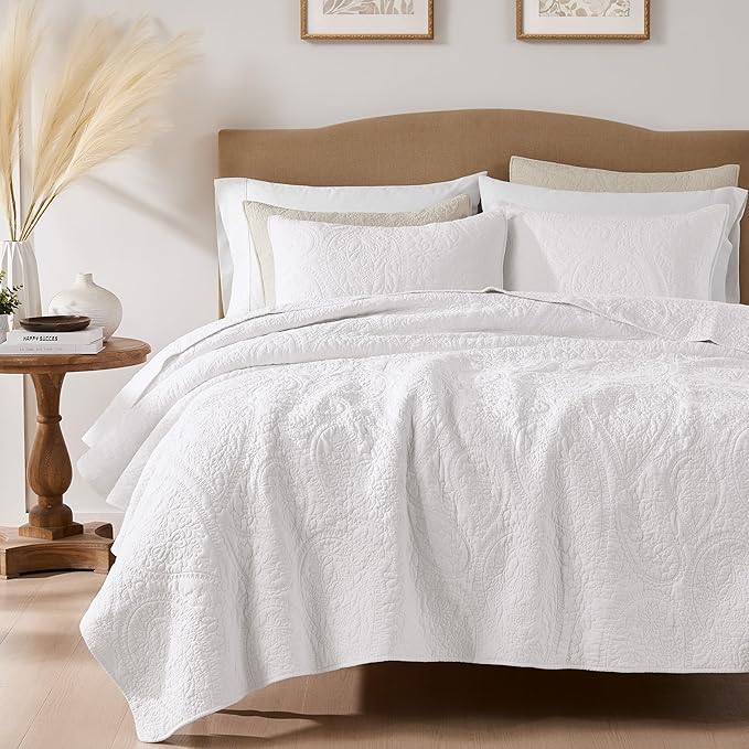 palassio White Paisley 100% Cotton Quilt Twin Size Bedding Sets by PALASSIO