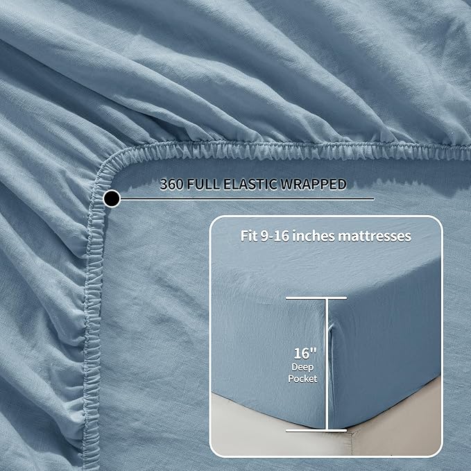 LBRO2M 100% Pure Linen Sheet Set Deep Pocket Up to 16" Bed Sheets Sets - Image 4