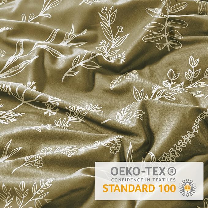 MUXHOMO Duvet Cover Full Size, Reversible Floral Olive Green Duvet Cover Set - Image 7