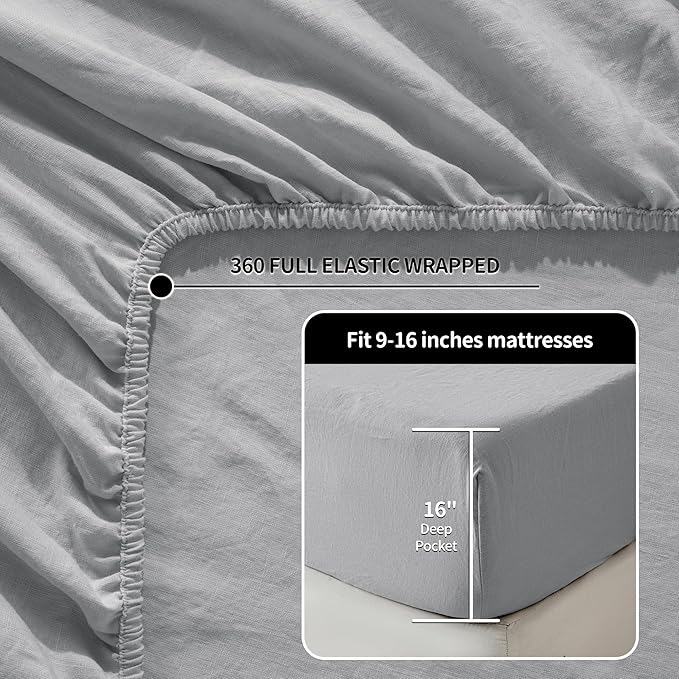 LBRO2M 100% Pure Linen Sheet Set Deep Pocket Up to 16" Bed Sheets Sets - Image 5