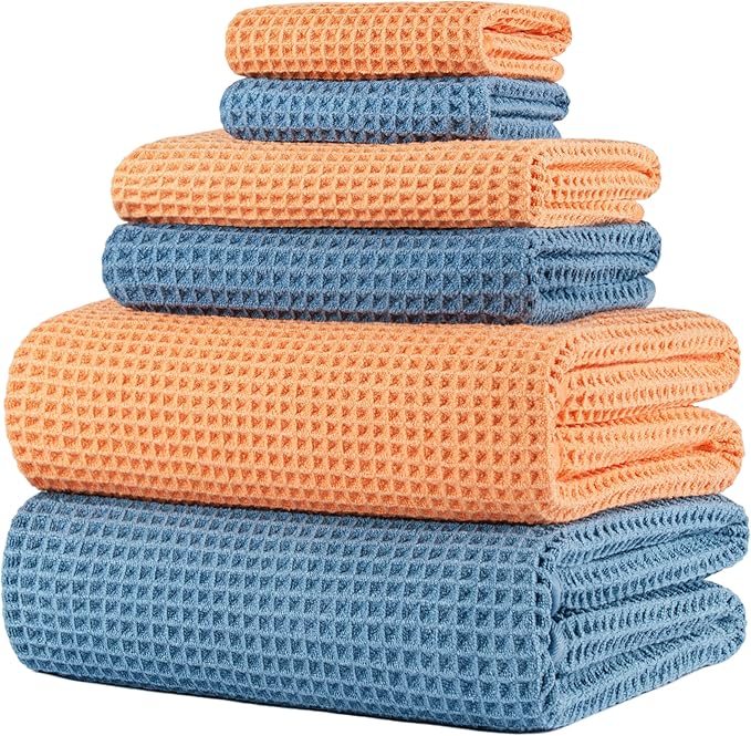 POLYTE 430 GSM Microfiber Quick Dry Lint Free Oversize Bath Towel Set, 6 Piece by Polyte
