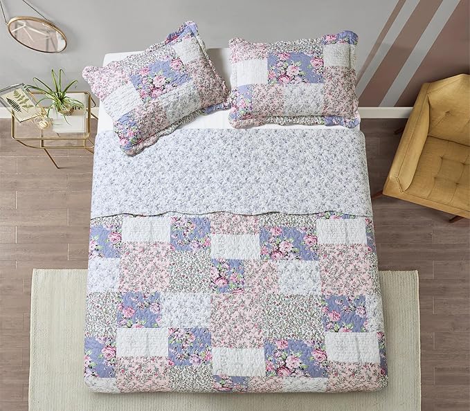 Brilliant Sunshine Roses Toile Quilt Set, 3-Piece Bedding Sets, Traditional - Image 7
