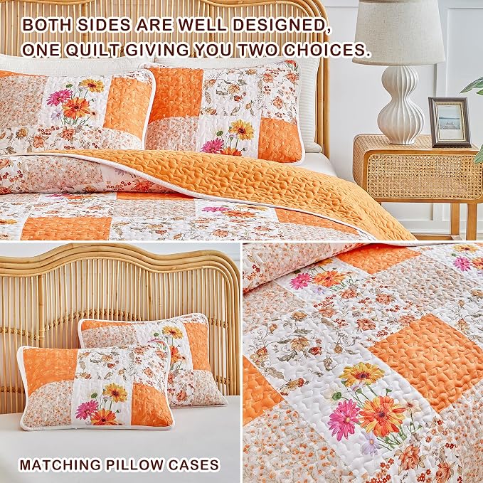 Joyreap 2 Pieces Floral Patchwork Quilt Set Twin, Smooth Soft Microfiber Quilt - Image 5
