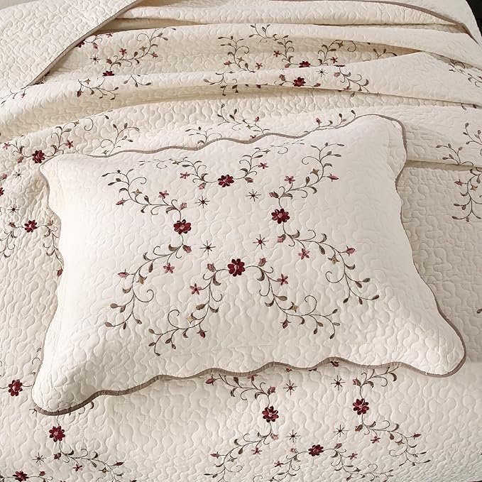 ROOMLIFE Quilt Set Floral Leaves 3D Embroidery Pattern 3 PCS Cotton Reversible - Image 5