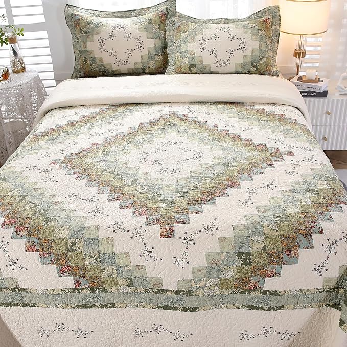 ROOMLIFE Quilt Set Floral Leaves 3D Embroidery Pattern 3 PCS 100% Cotton - Image 8