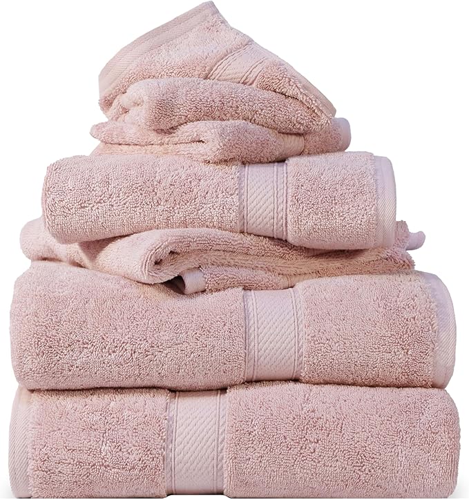 SUPERIOR Egyptian Cotton Pile 6 Piece Towel Set, Includes 2 Bath, 2 Hand by SUPERIOR