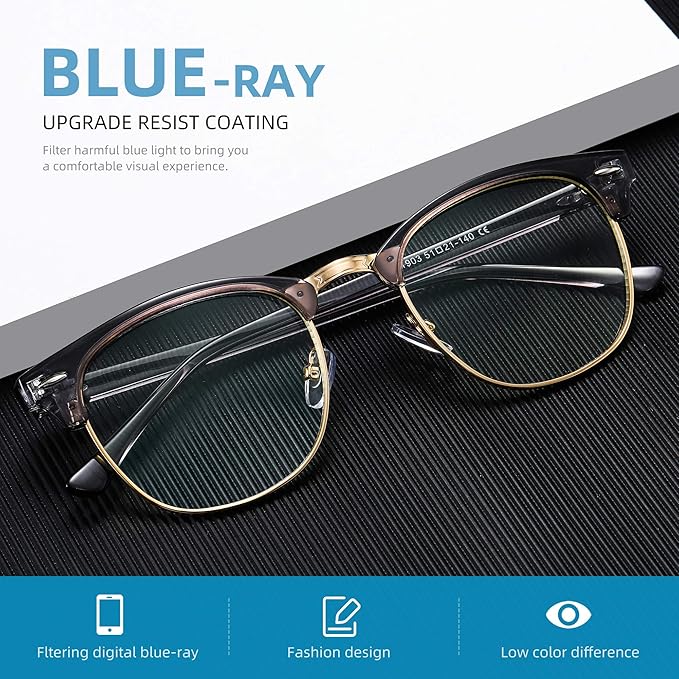 Blue Light Blocking Glasses Vintage Half Frame UV Clear Lens Anti Eyestrain - Image 5