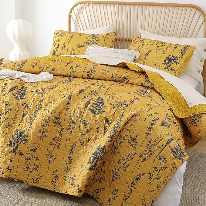 JANZAA King Size Ginger Quilt Bed Spread Boho Quilt Set 3 Pieces Lightweight by JANZAA