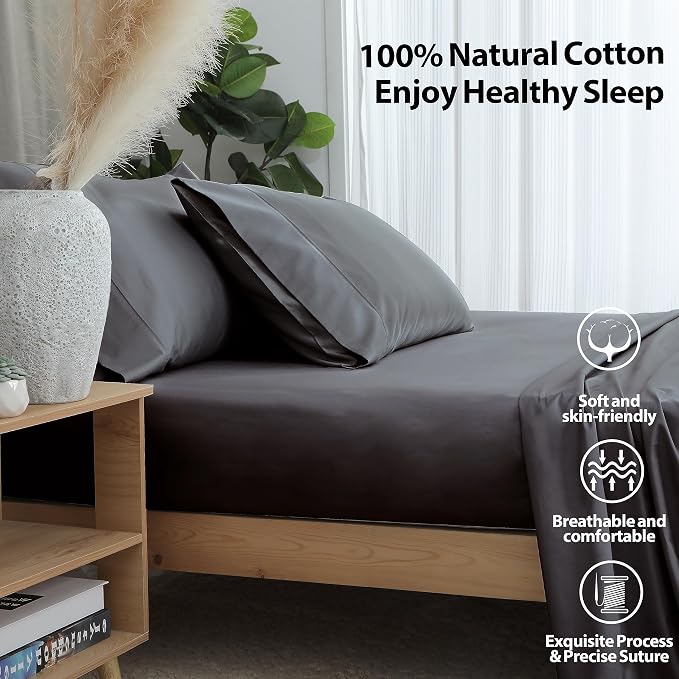California King Size Fitted Sheet Only Dark Grey, 100% Egyptian Cotton 600 - Image 3