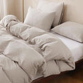 TOCOMOA Mini Gingham Tan Duvet Cover Bedding Set 100% Washed Cotton Like Linen by TOCOMOA