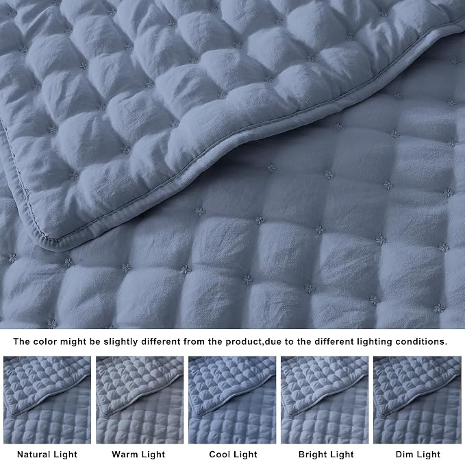 WDCOZY Dusty Blue Oversized King Quilt Set, California Cal King Rustic Bedspread - Image 5