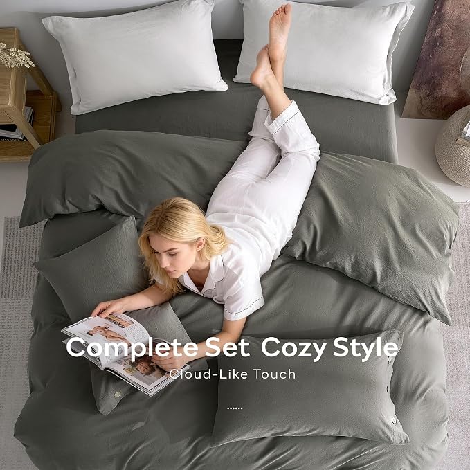 JELLYMONI 100% Washed Cotton Duvet Cover Full – Soft, Breathable Linen-Look - Image 8