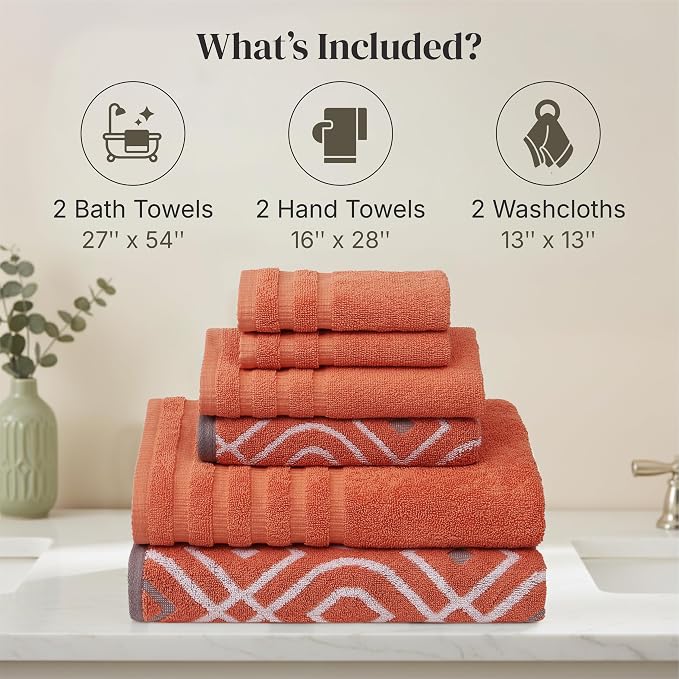 Modern Threads Classic Diamond 6-Piece 100% Cotton Towel Set – Yarn Dyed - Image 3