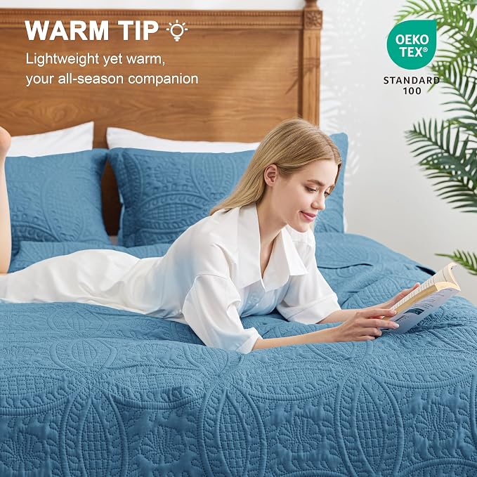Love's cabin Twin Quilt Set Misty Blue Bedspreads Bedding Set - Image 4