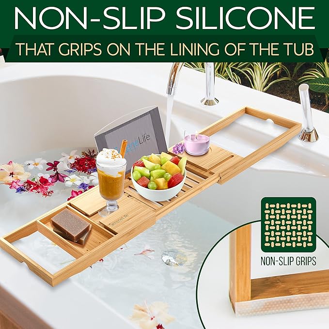 SereneLife Premium Bathtub Tray Caddy, Expandable Bath Tray, Unique House - Image 3