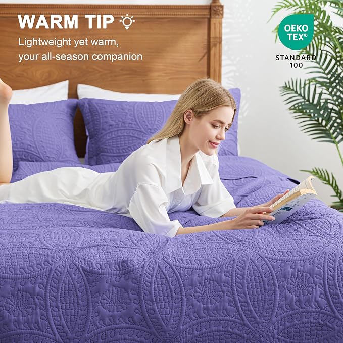 Love's cabin Quilts for Queen Bed Deep Purple Bedspreads Bedding Set - Image 4