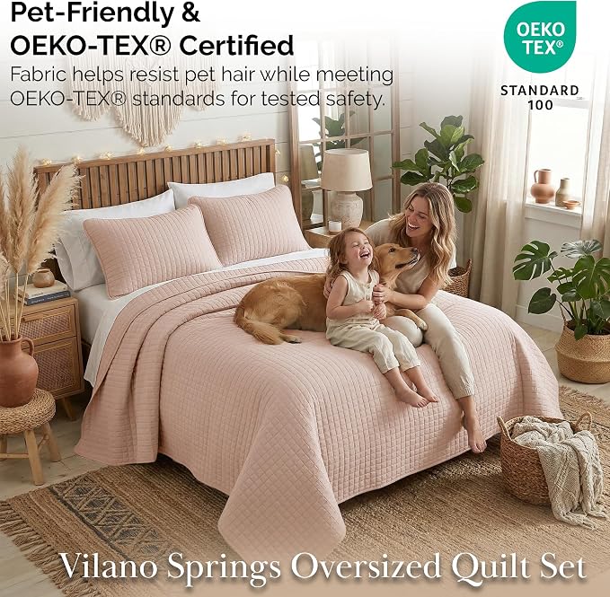 Southshore Fine Living, Inc. Oversized King Quilt Set, Stitched Blush Pink - Image 5