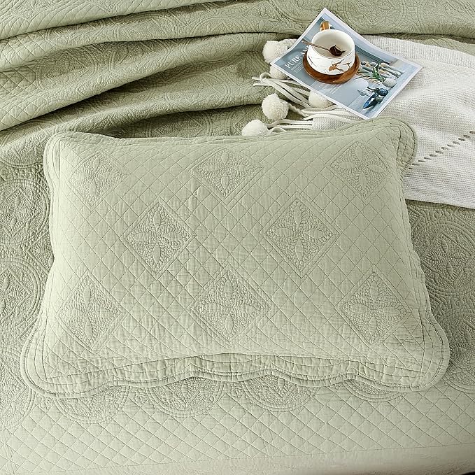 ROOMLIFE Quilt Set King Size 3D Floral Embroidery Pattern 3-Piece Cotton - Image 5