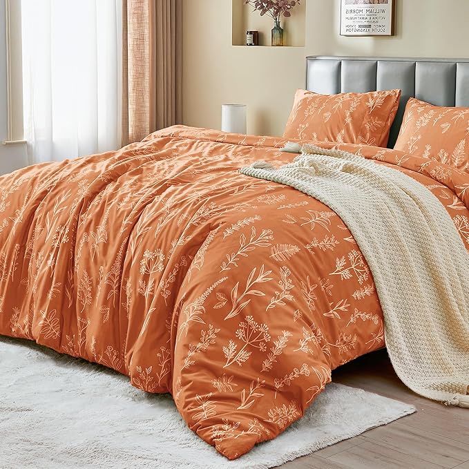 MUXHOMO Duvet Cover Full Size, Reversible Floral Caramel Duvet Cover Set - Image 3