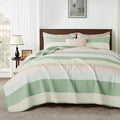 Andency Queen Quilt Bedding Set Mint Pink, 3 Pieces Patchwork Summer Striped by Andency