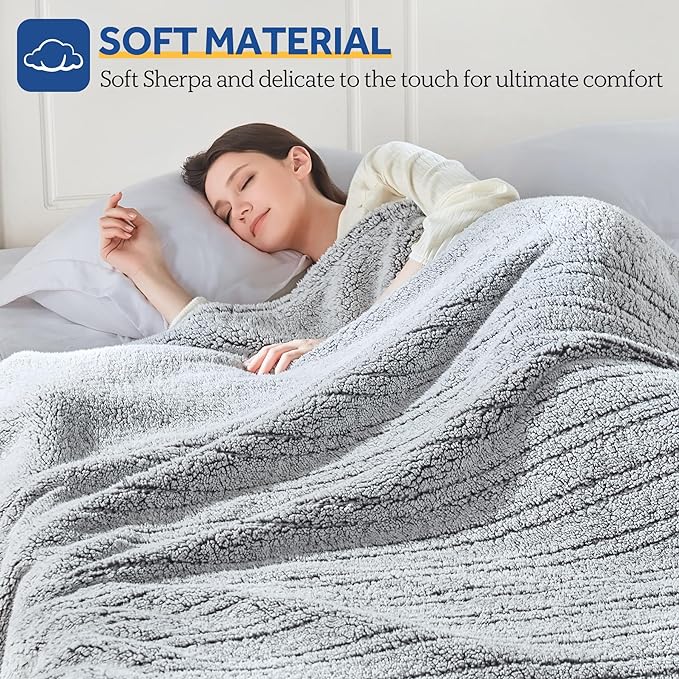 Sealy Electric Blanket Queen Size, Dual Control Soft Sherpa Heated Blanket - Image 3