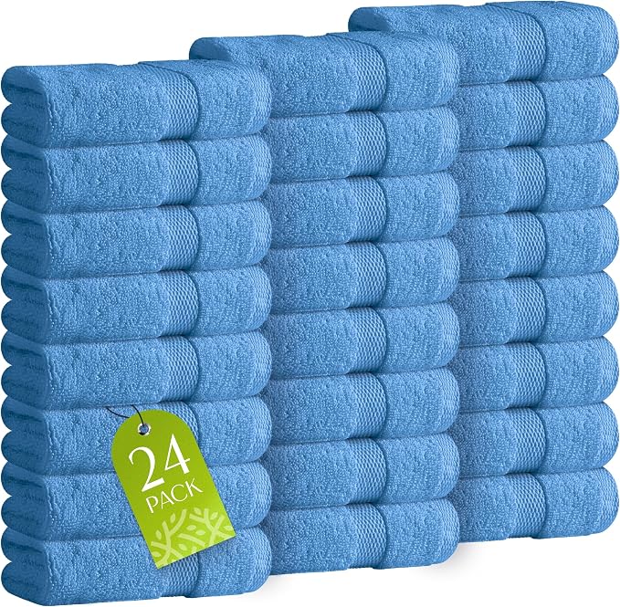White Classic Wealuxe Light Blue Washcloths 24 Pack by WhiteClassic