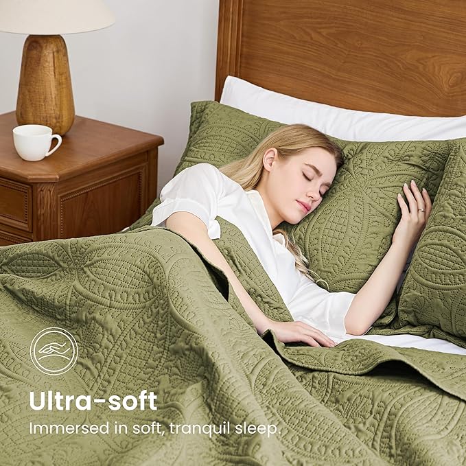 Love's cabin Oversized King Size Quilt Bedding Set Green Bedspreads - Image 5