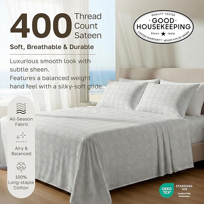 California Design Den Soft Queen Size Cotton Sheet Sets, 400 TC Good - Image 3