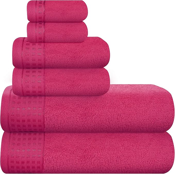GLAMBURG 100% Cotton Ultra Soft 6 Pack Towel Set, Contains 2 Bath Towels 28x55 by GLAMBURG