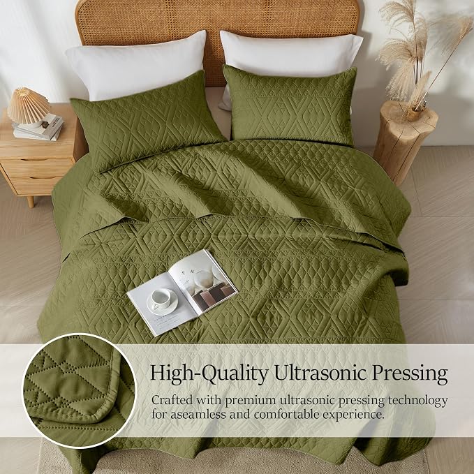 akkialla King/Cal King Size Quilt Bedding Set, Olive Green Lightweight - Image 5