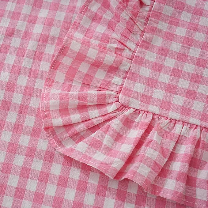 2 Pack Pink/White Plaid Ruffled Checkered Throw Pillow Cover 20 x20 inches - Image 6