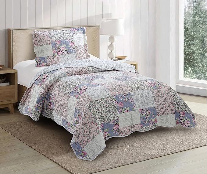 Brilliant Sunshine Roses Toile Quilt Set, 2-Piece Bedding Sets, Traditional by BrilliantSunshine
