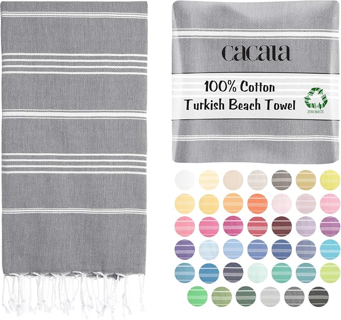 Cacala Lightweight and Thin Turkish Beach Towel 100% Cotton Sand-Free and by Cacala