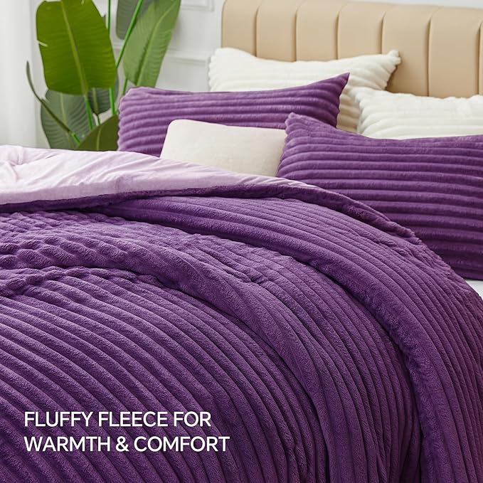BEDELITE Fleece Queen Comforter Set -Super Soft & Warm Fluffy Purple Bedding - Image 6