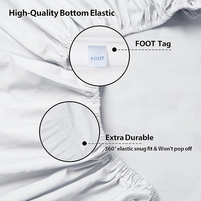 Twin Size Striped Fitted Sheet Only White Color, 100% Egyptian Cotton 600 - Image 5