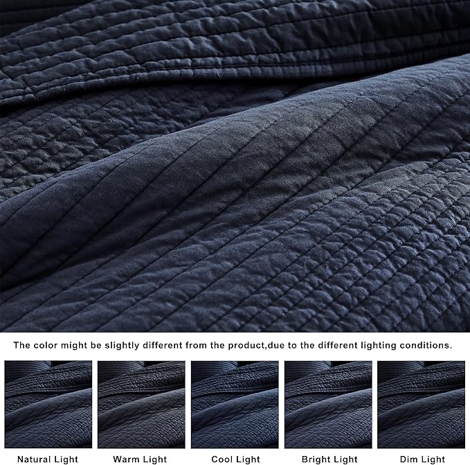 palassio Striped Navy Blue 100% Cotton Quilt Queen Size Bedding Sets, - Image 6