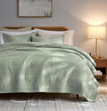 palassio Striped Sage Green 100% Cotton Quilt King Size Bedding Sets, by PALASSIO