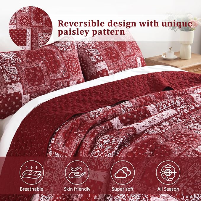 Cottolester Boho Patchwork Quilt Set Queen Size - Image 3