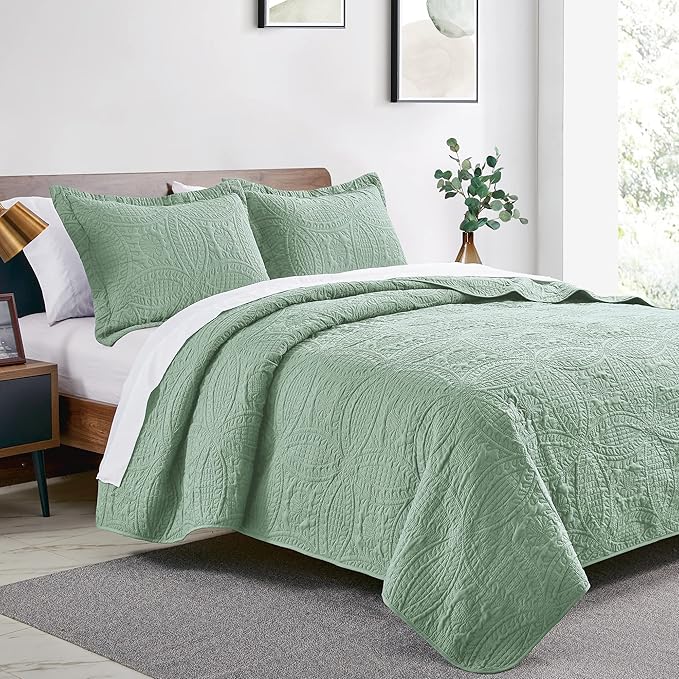 Love's cabin Oversized King Size Quilt Bedding Set Sage Bedspreads - Image 2