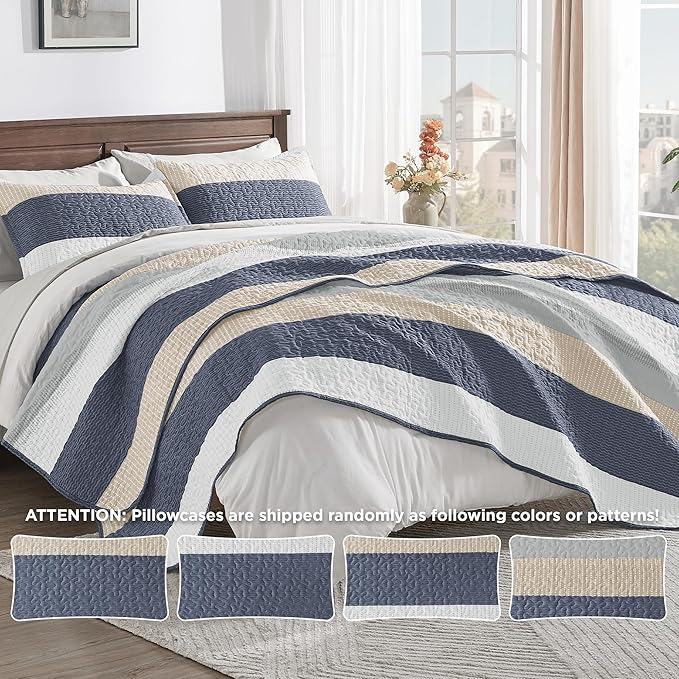 Andency King Size Quilt Set Yellow Blue, 3 Pieces Summer Ultra Soft Lightweight - Image 6